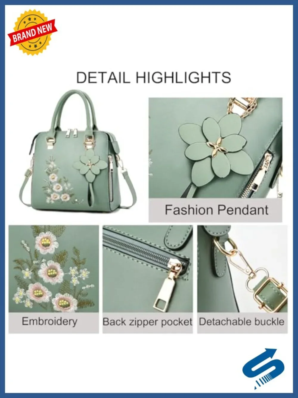 Embroidered Satchel Top Handle Purses Lightweight Totes Crossbody Shoulderbag
